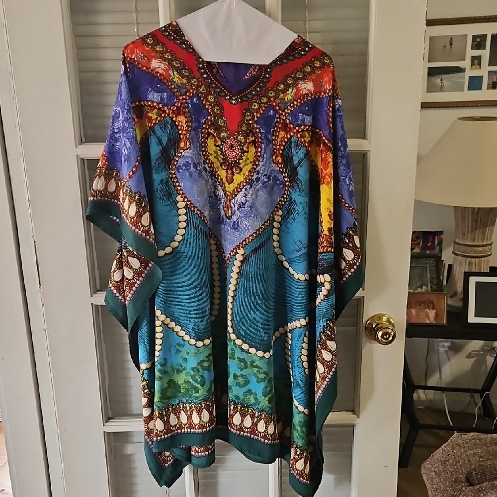 Vibrant Multicolor Kaftan Top. One Size Fits Most. BoHo Style.